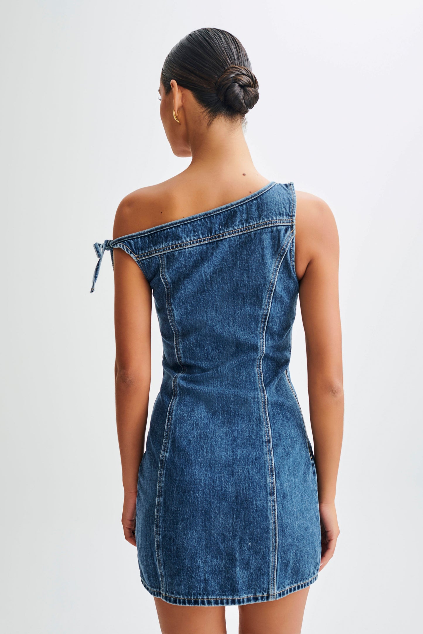 Baker Off Shoulder Denim Mini Dress - Dark Blue