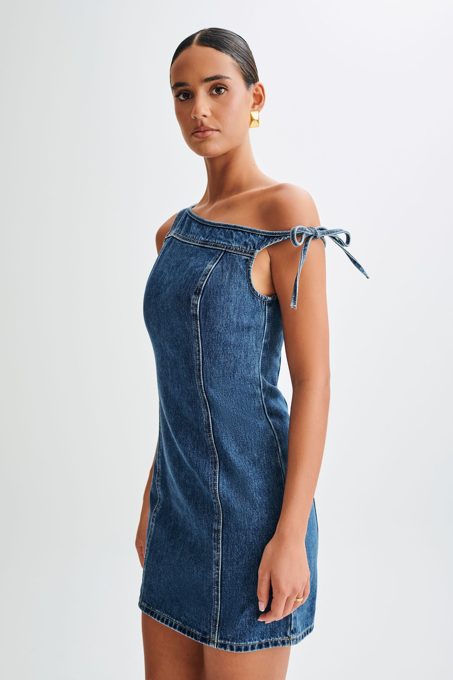 Baker Off Shoulder Denim Mini Dress - Dark Blue