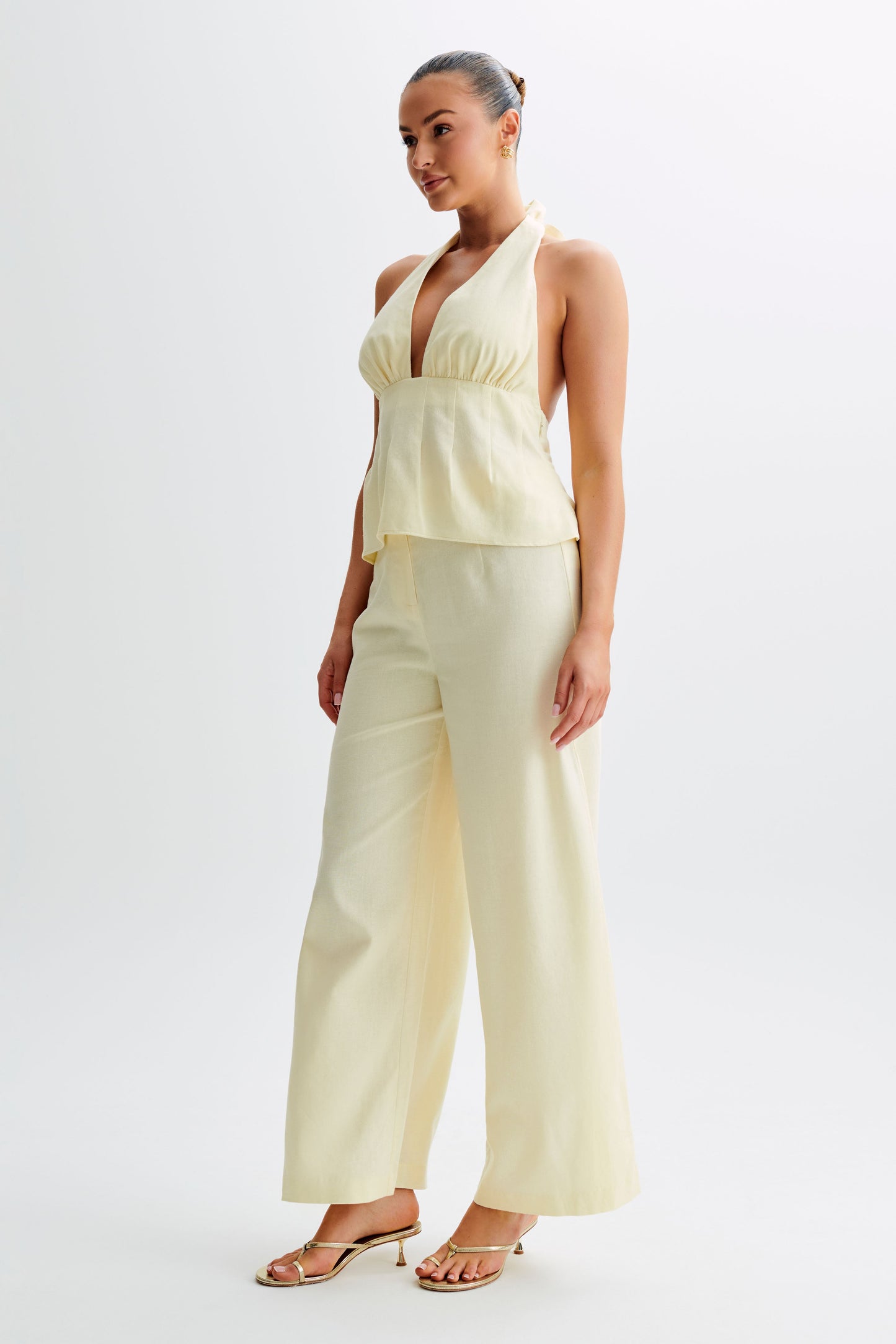 Franca Linen Wide Leg Pant - Lemon Sherbet