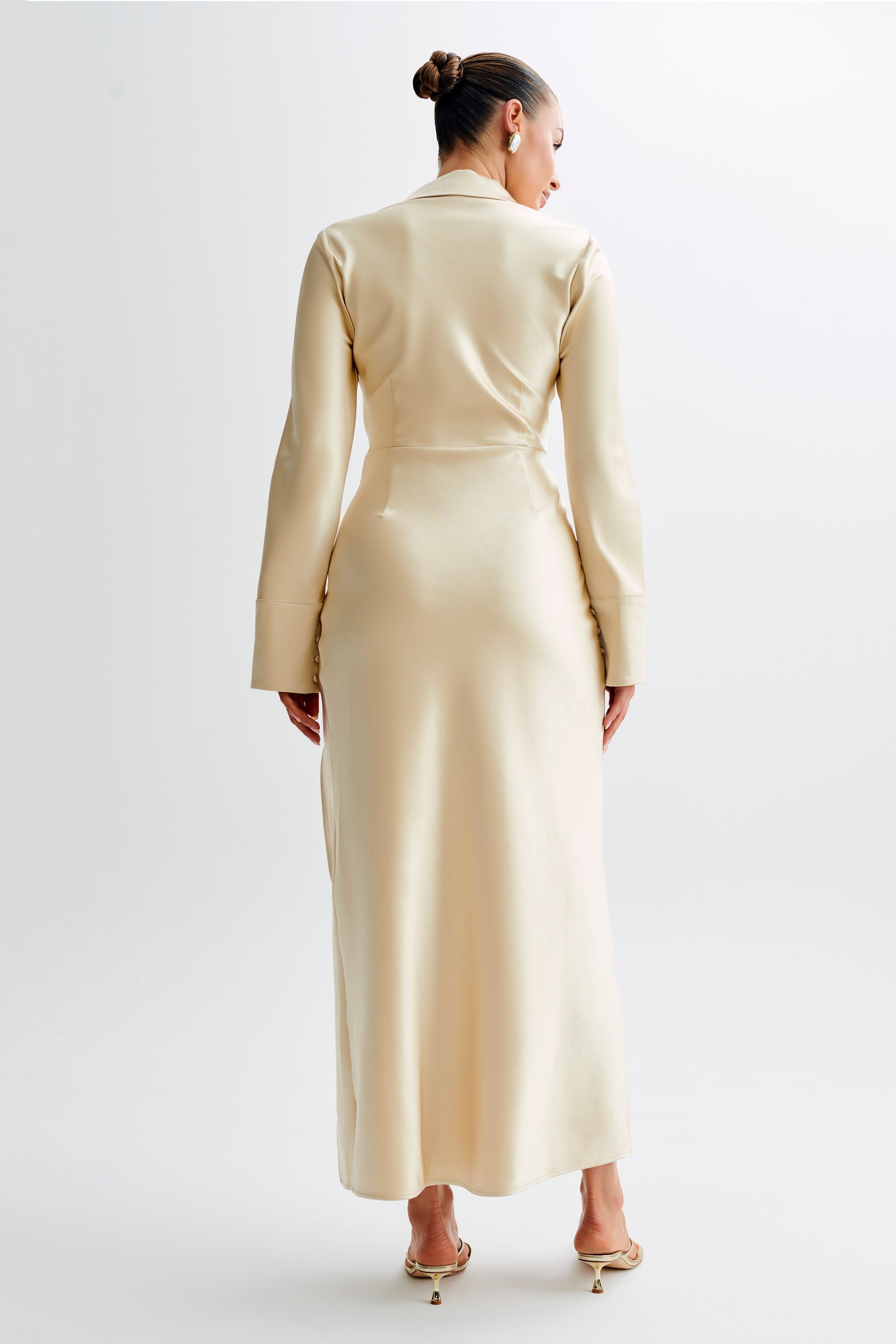 Whitley Satin Collared Maxi Dress - Gold #4