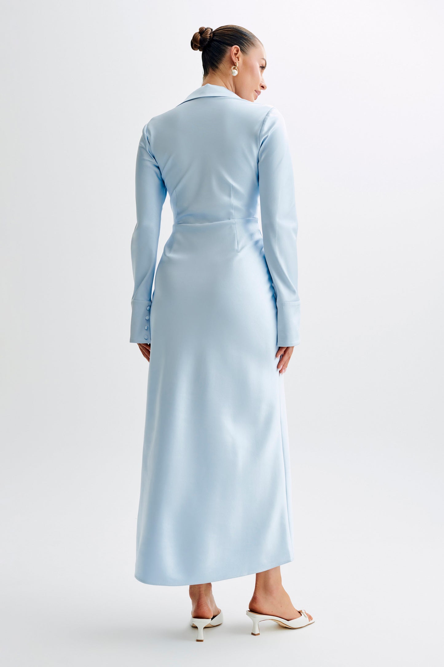 Whitley Satin Collared Maxi Dress - Ice Blue