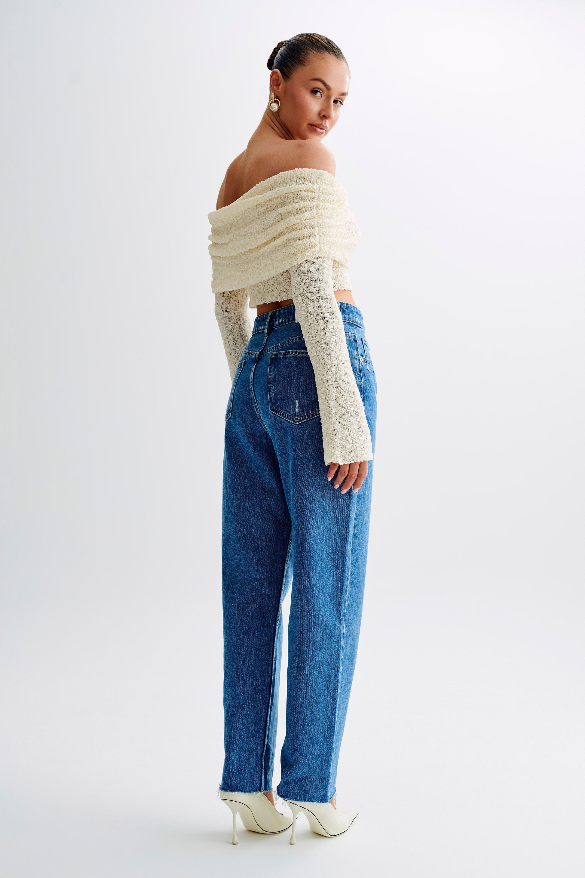 Marisol Off Shoulder Boucle Top - Ivory #6