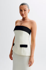 Micah Contrast Suiting Strapless Top - White