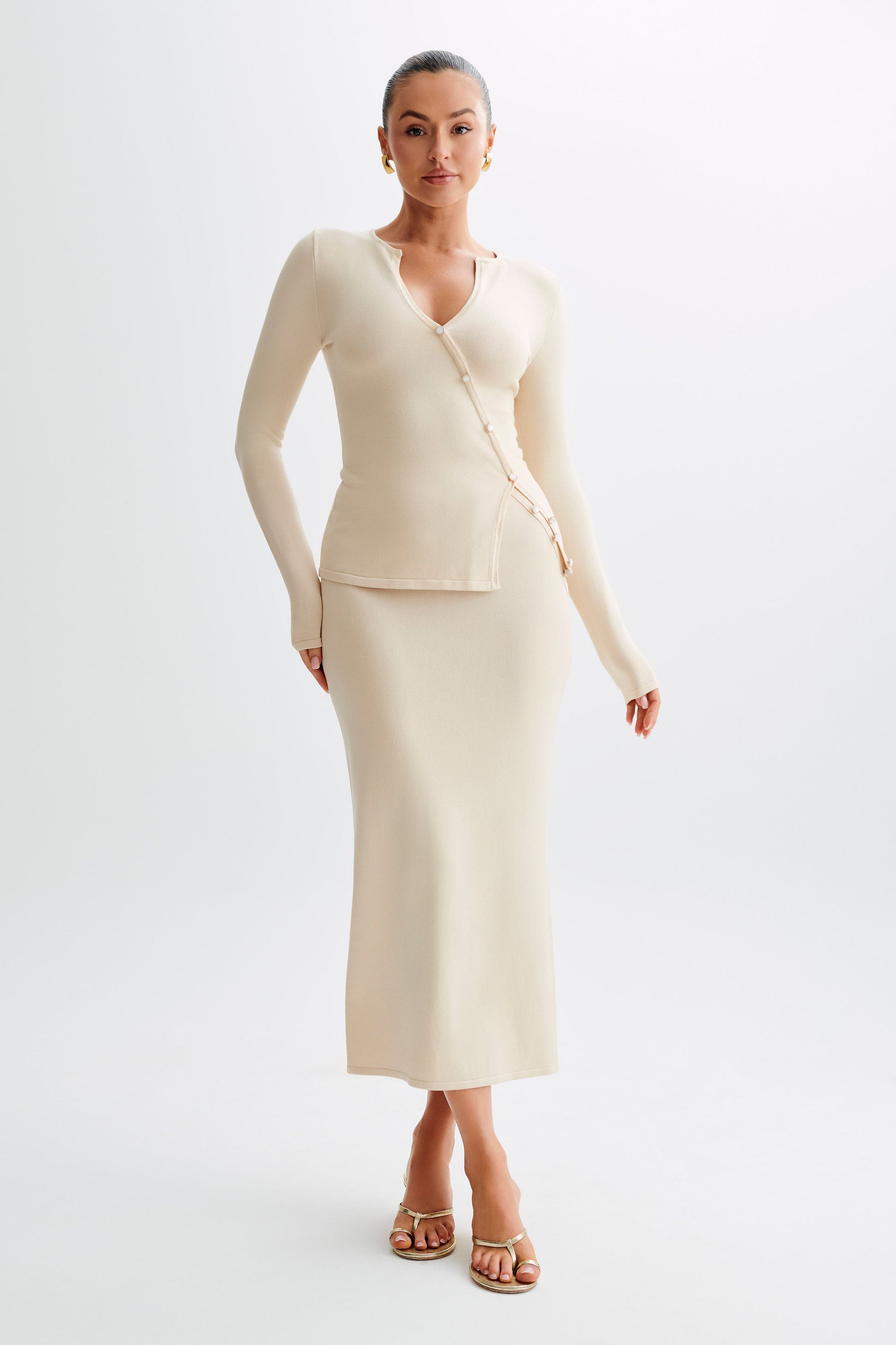 Maisie Buttoned Knit Maxi Skirt - Cream #3
