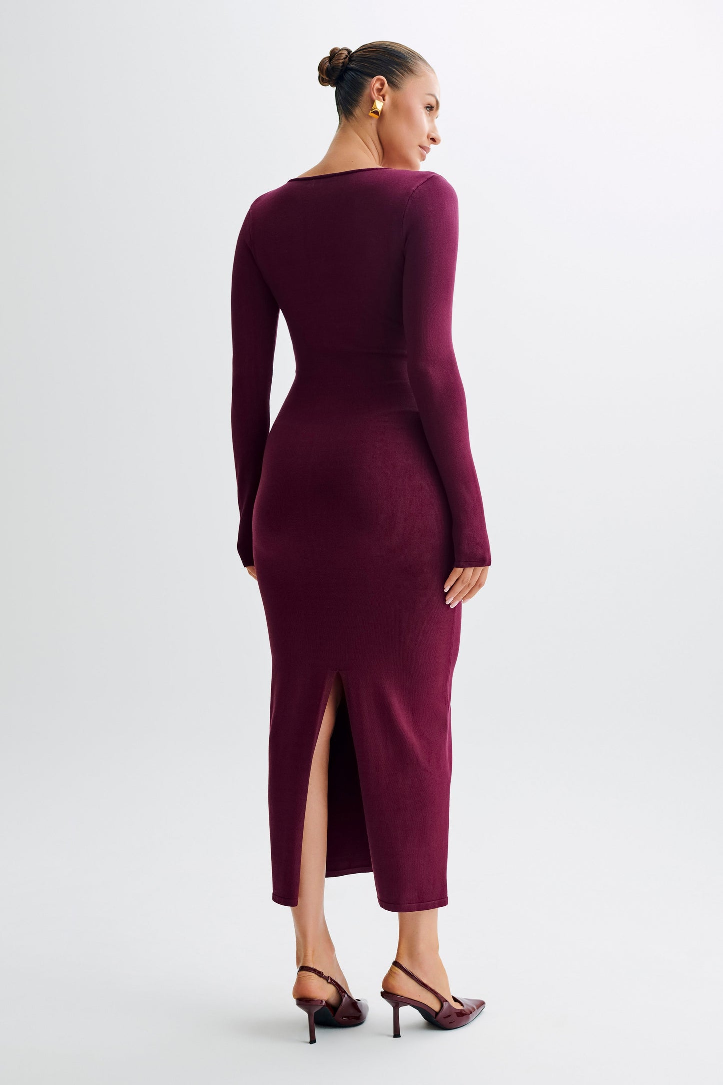 Maria Long Sleeve Buttoned Knit Maxi Dress - Plum