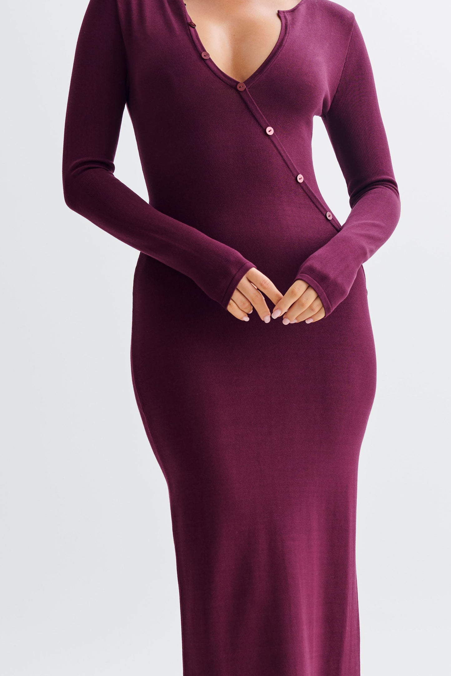 Maria Long Sleeve Buttoned Knit Maxi Dress - Plum