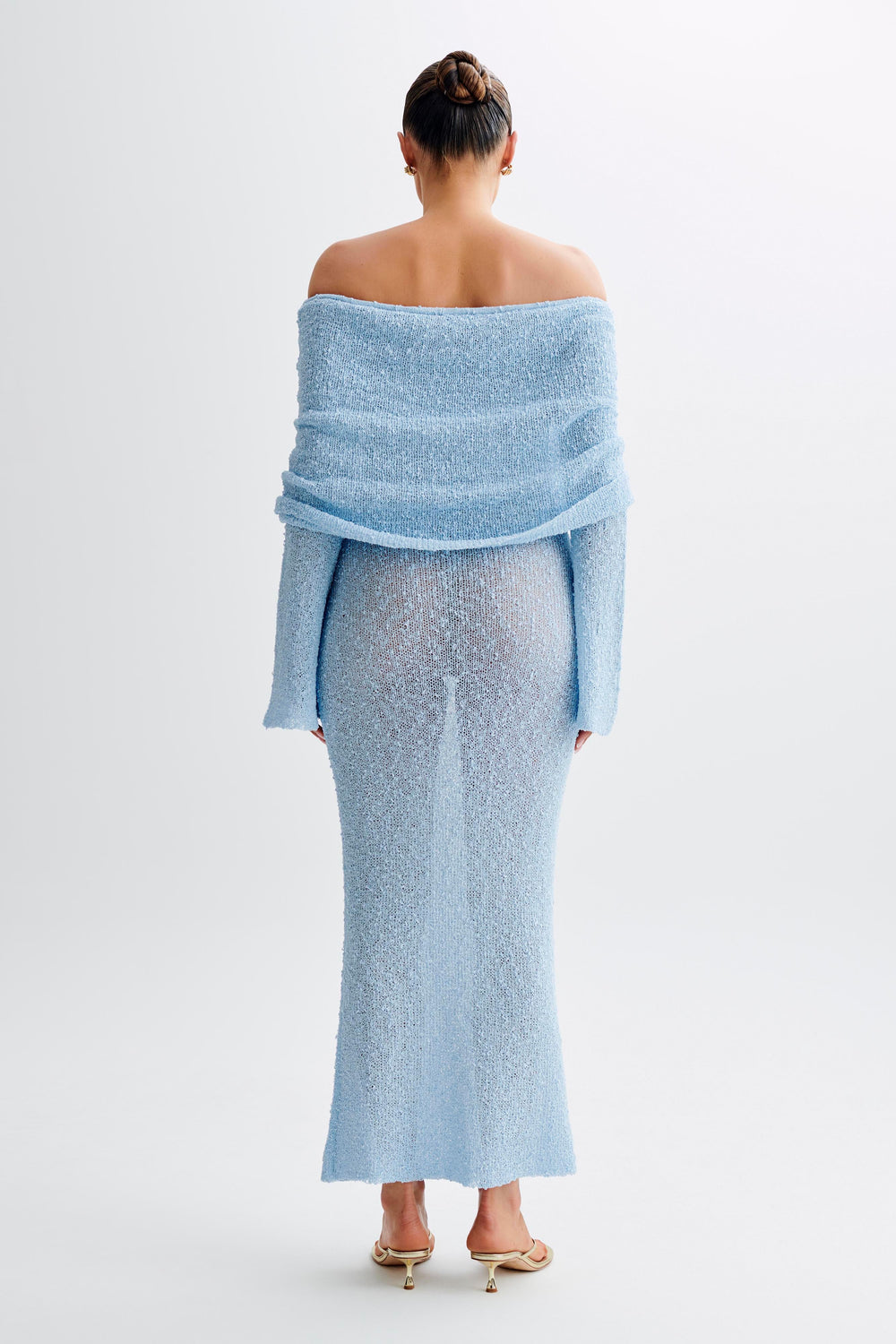 Marisol Off Shoulder Boucle Maxi Dress - Light Blue