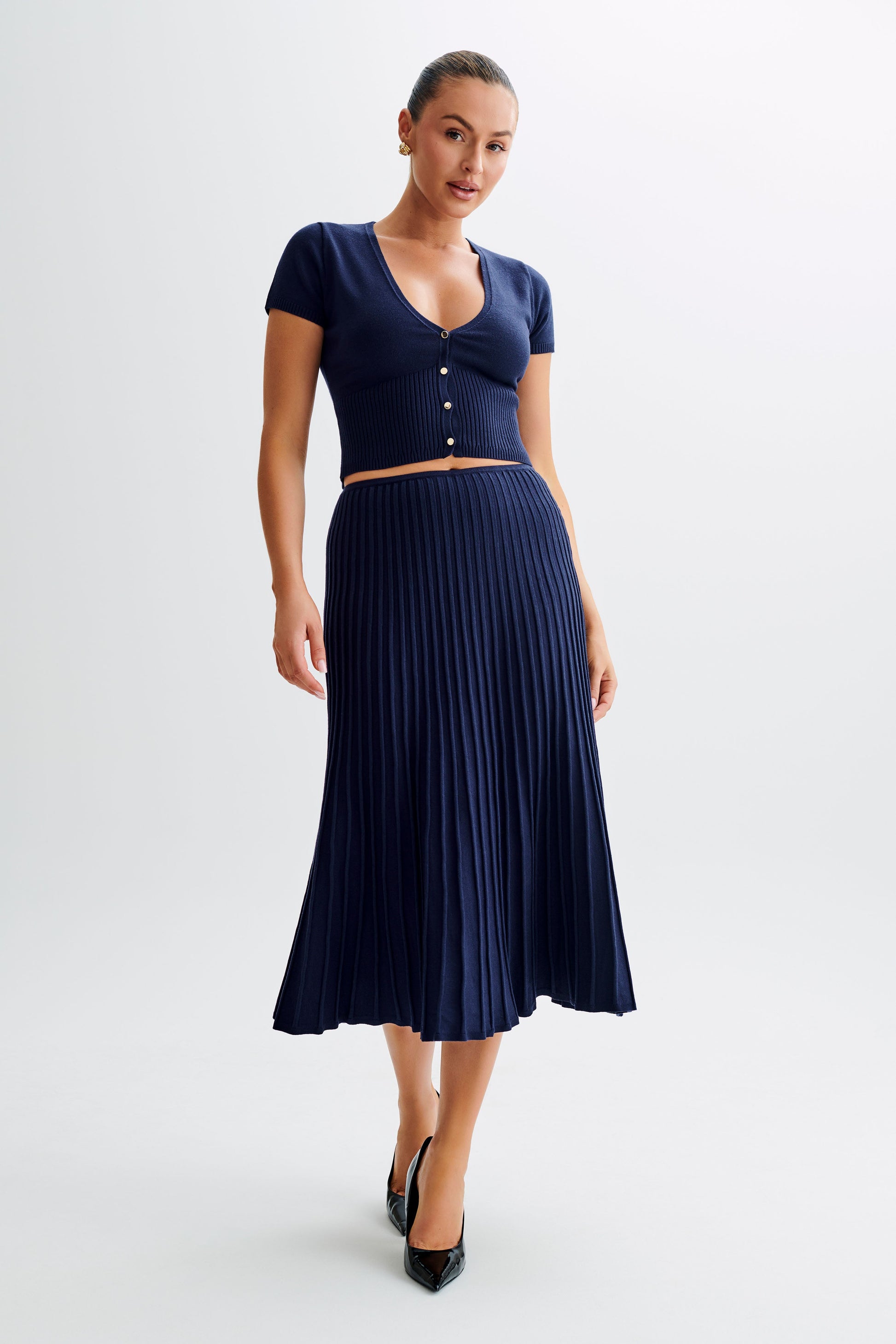 Jolene Rib Knit Midi Skirt - Navy #2