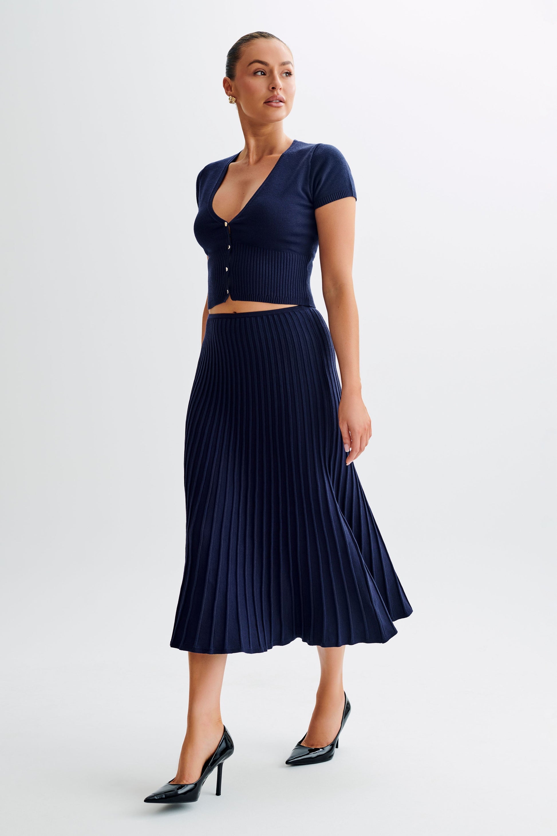 Jolene Rib Knit Midi Skirt - Navy #6