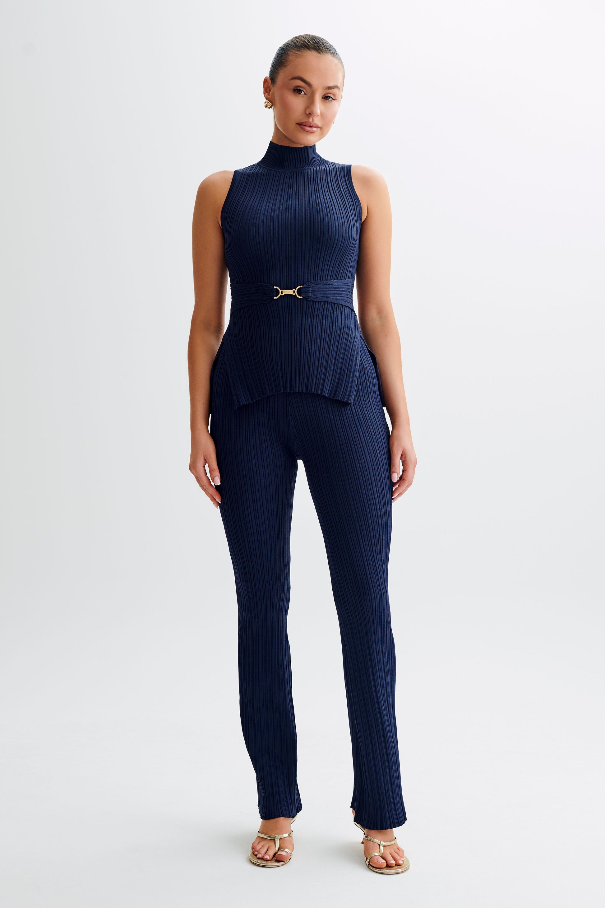 Tanya Cut Out High Neck Top - Navy #5