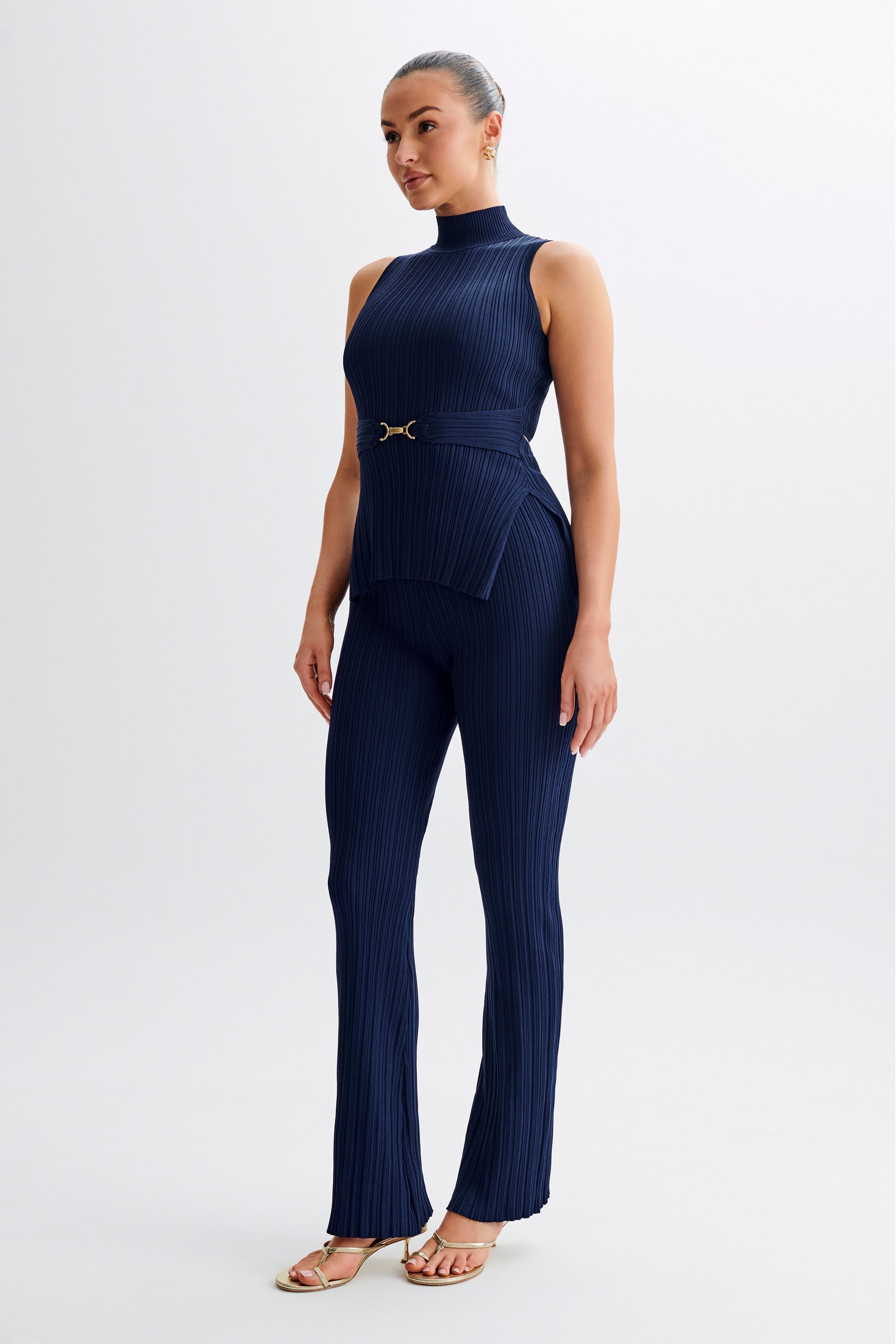Chiara Straight Leg Rib Knit Pant - Navy #9