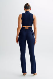 Tanya Cut Out High Neck Top - Navy