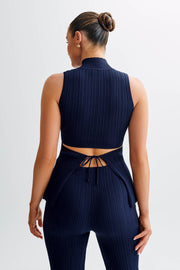 Tanya Cut Out High Neck Top - Navy