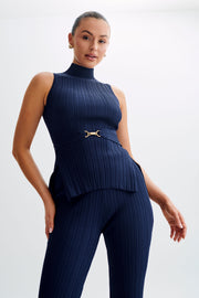 Tanya Cut Out High Neck Top - Navy