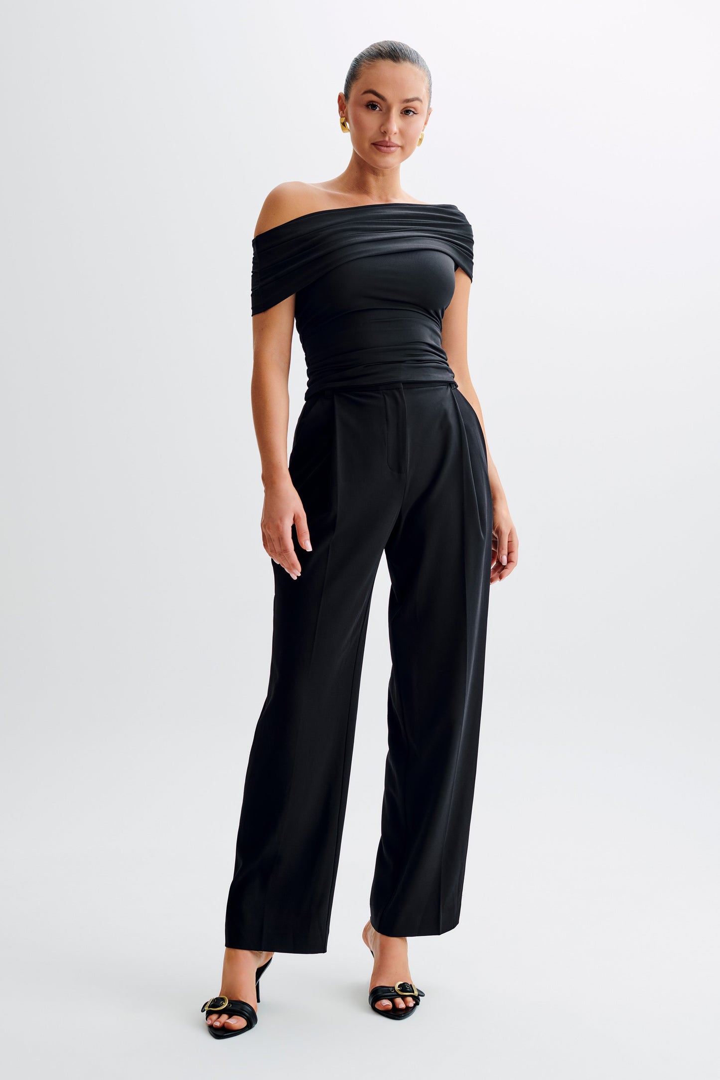 Cassandra Off Shoulder Slinky Top - Black