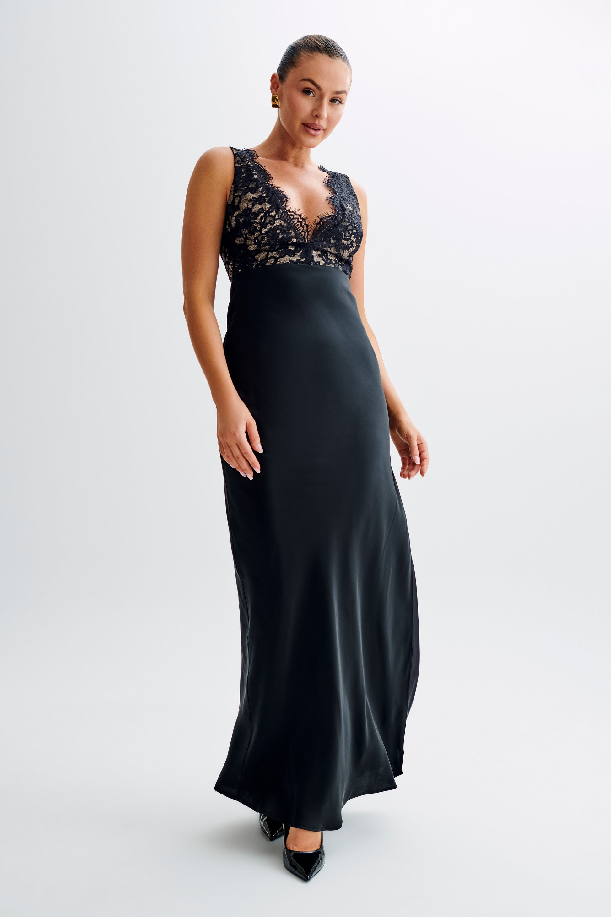 Ricci Satin And Lace Maxi Dress - Black #4