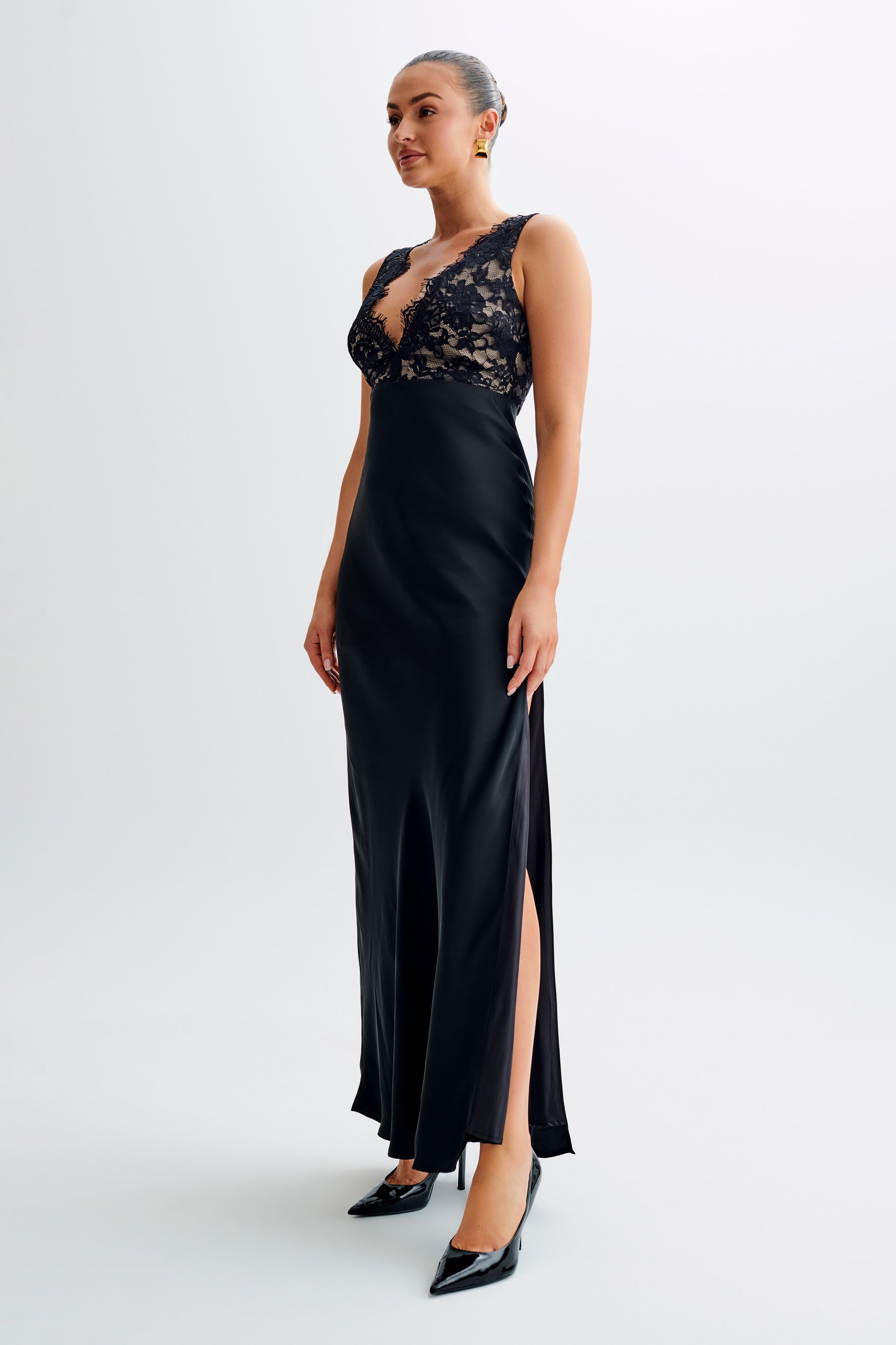 Ricci Satin And Lace Maxi Dress - Black #8