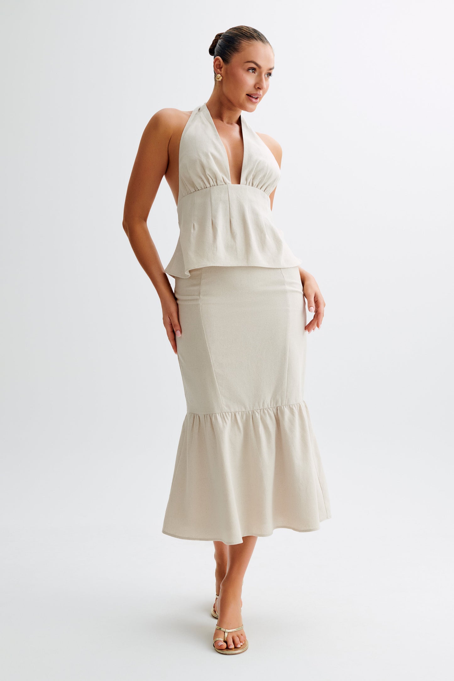 Delfina Linen Halter Top - Natural