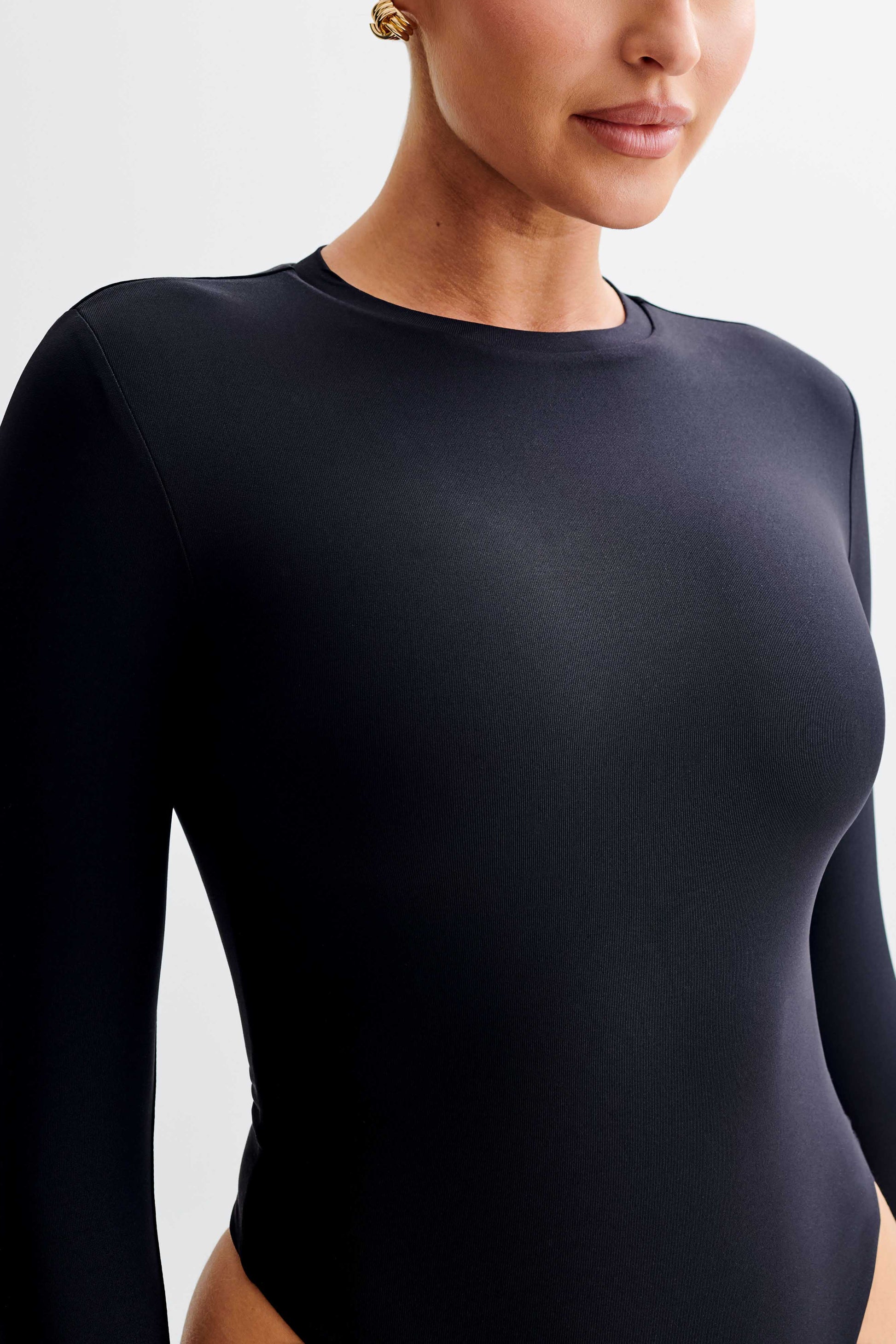 Delilah Long Sleeve Crew Neck Bodysuit - Black #3