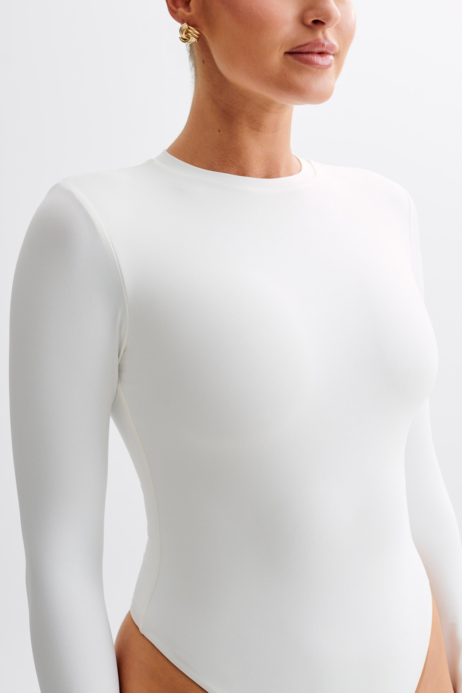 Delilah Long Sleeve Crew Neck Bodysuit - White #3