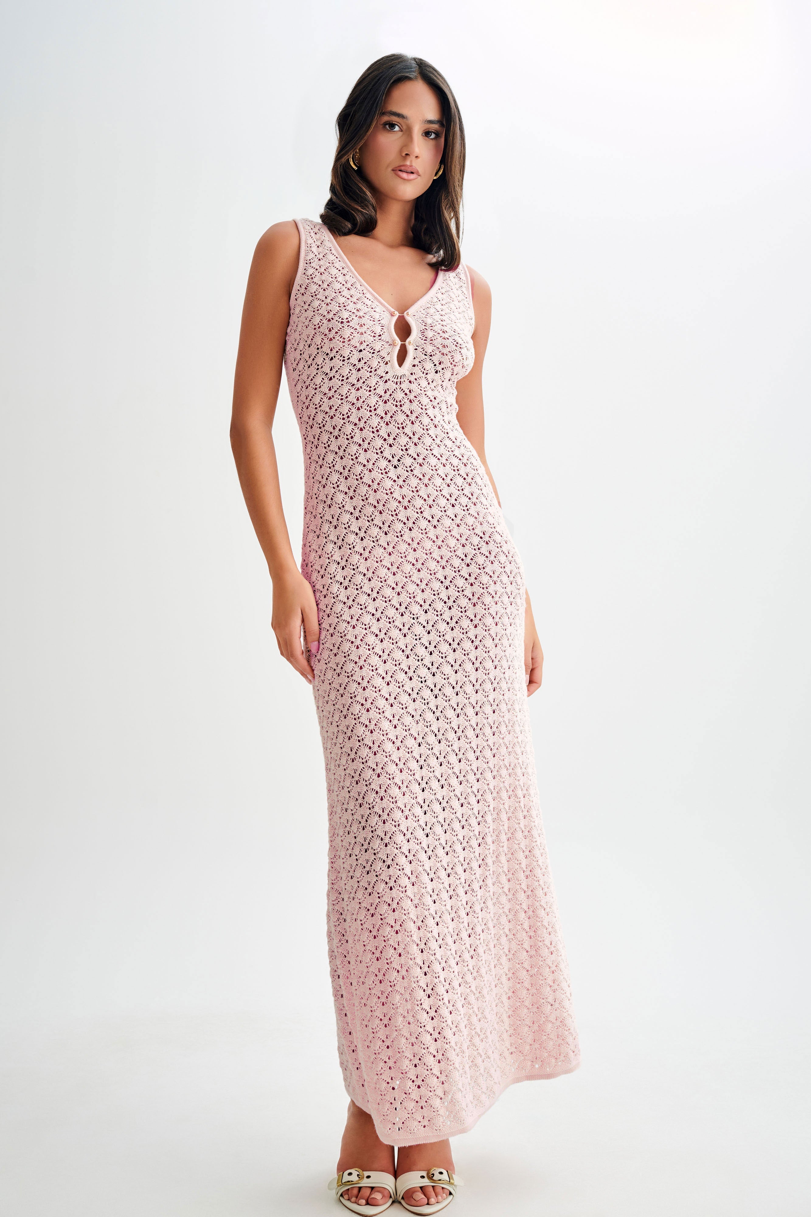 Pink sleeveless maxi dress best sale