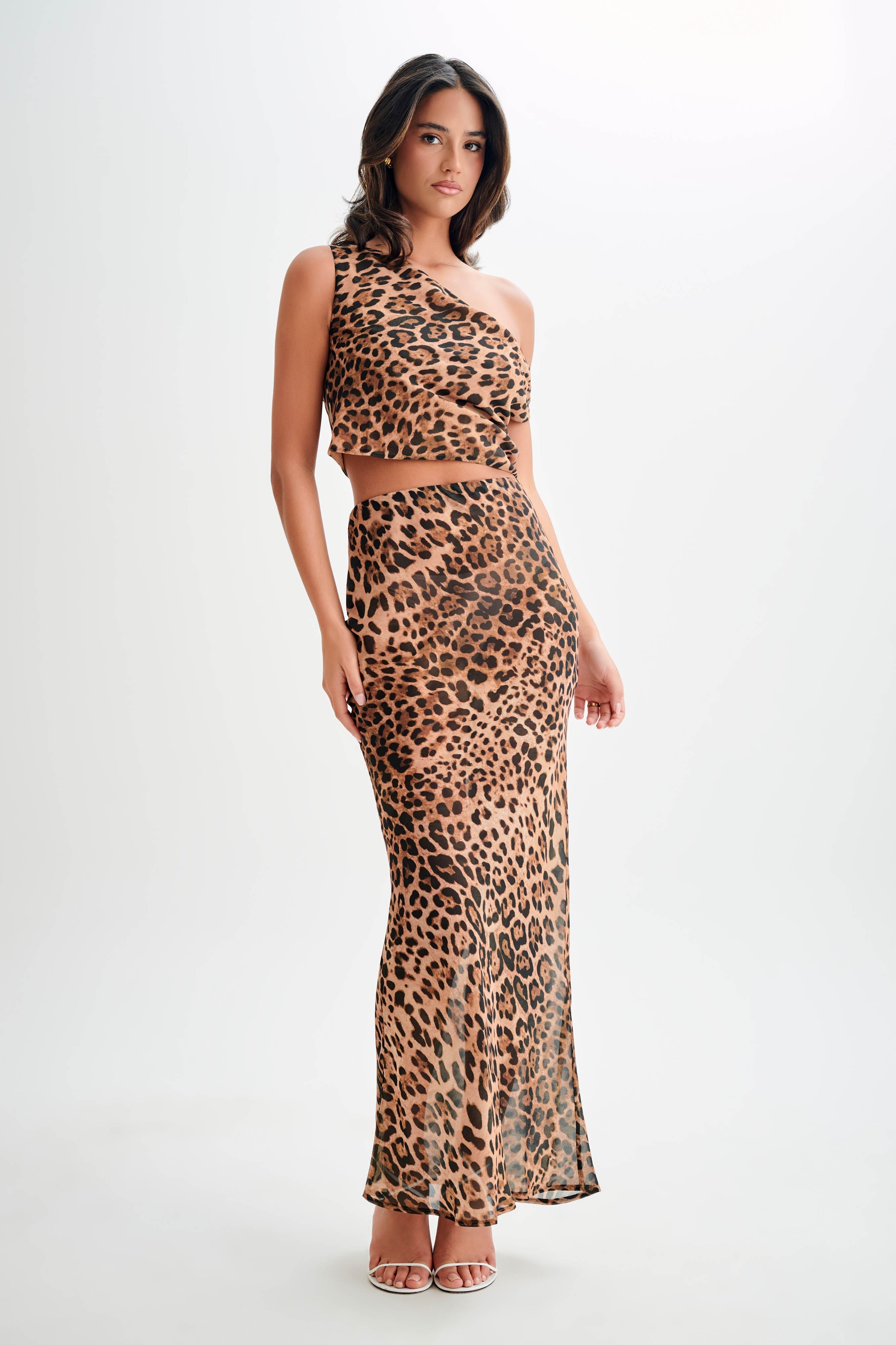 Yvonne Chiffon Off Shoulder Top - Leopard Print | MESHKI UK