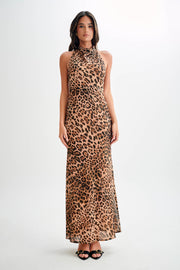 Estella Chiffon Cowl Maxi Dress - Leopard Print
