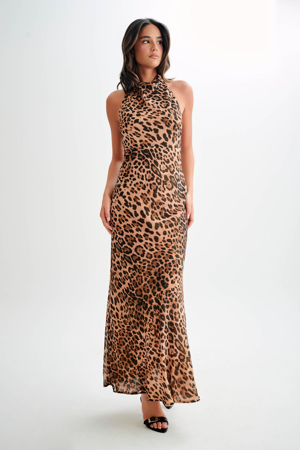 Estella Chiffon Cowl Maxi Dress - Leopard Print