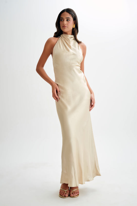 Esther Iridescent Satin Cowl Maxi Dress - Gold