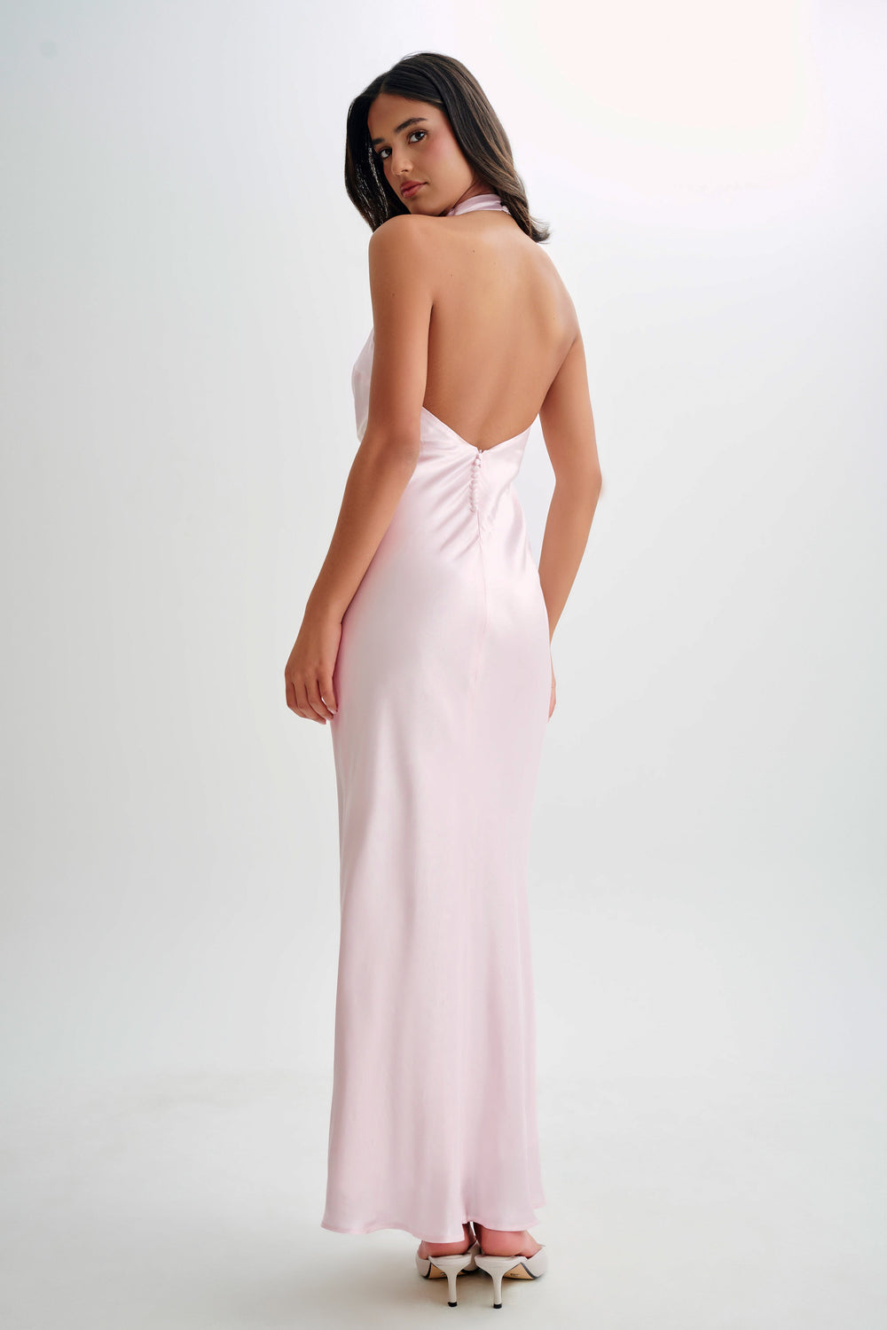Esther Iridescent Satin Cowl Maxi Dress - Pale Pink