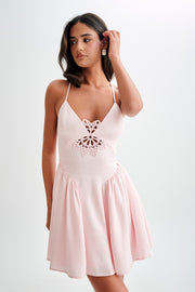 Muriel Cotton Mini Dress With Crochet - Powder Pink