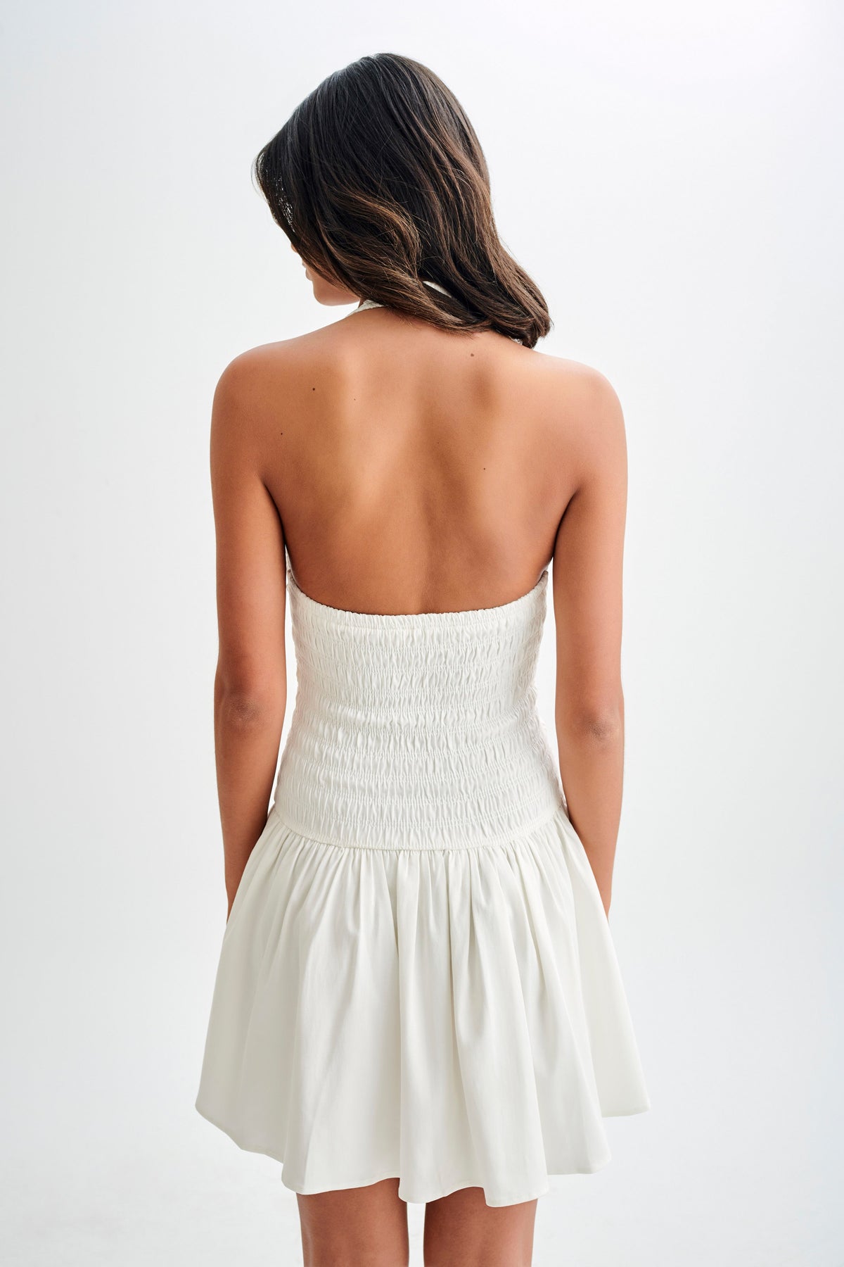 Shelley Cotton Shirred Halter Mini Dress - White #3