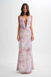 Attina Cowl Chiffon Maxi Dress - Mermaid Shell Print