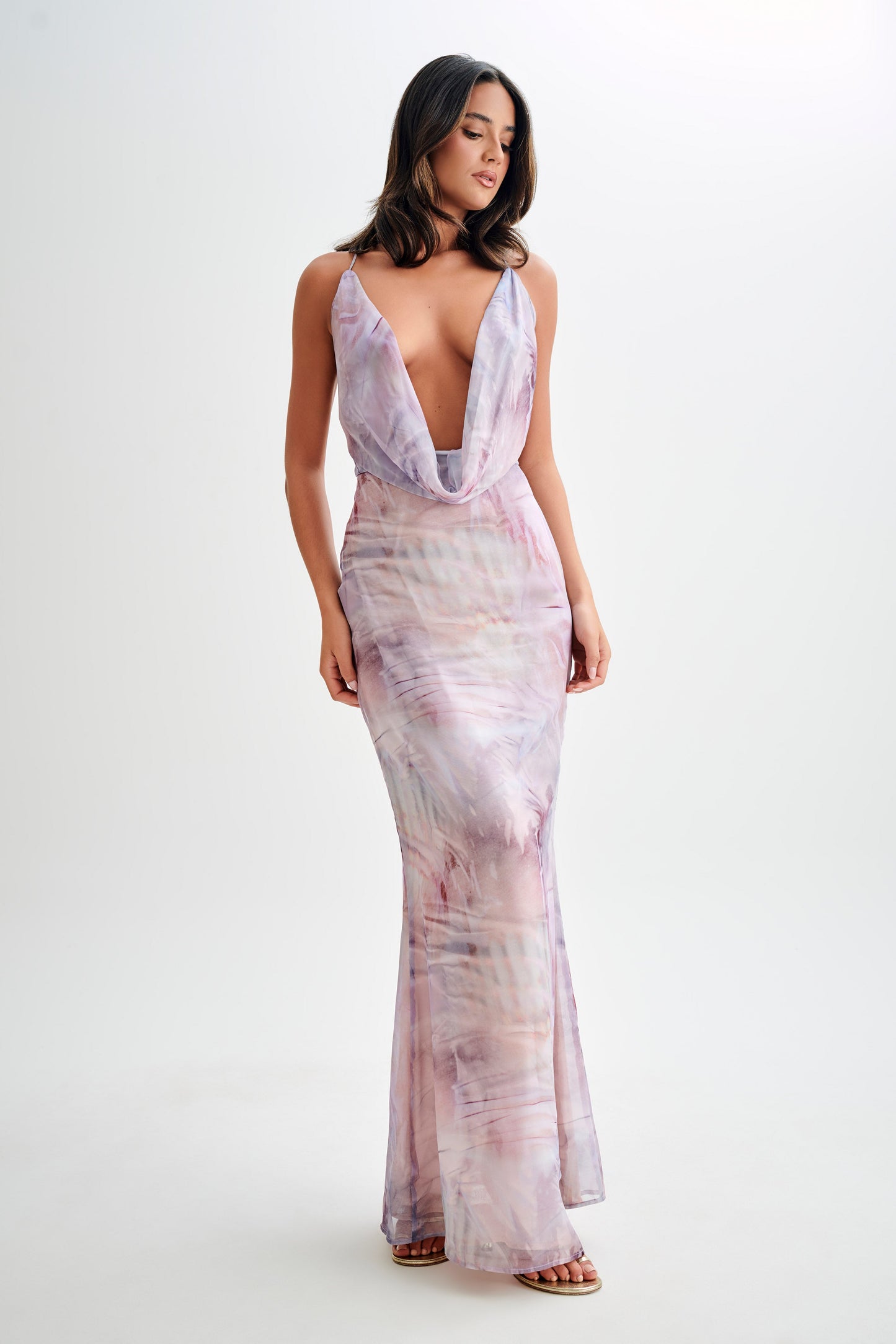 Attina Cowl Chiffon Maxi Dress - Mermaid Shell Print