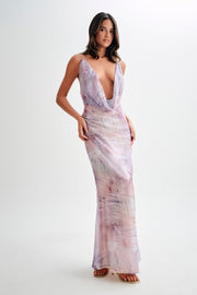 Attina Cowl Chiffon Maxi Dress - Mermaid Shell Print