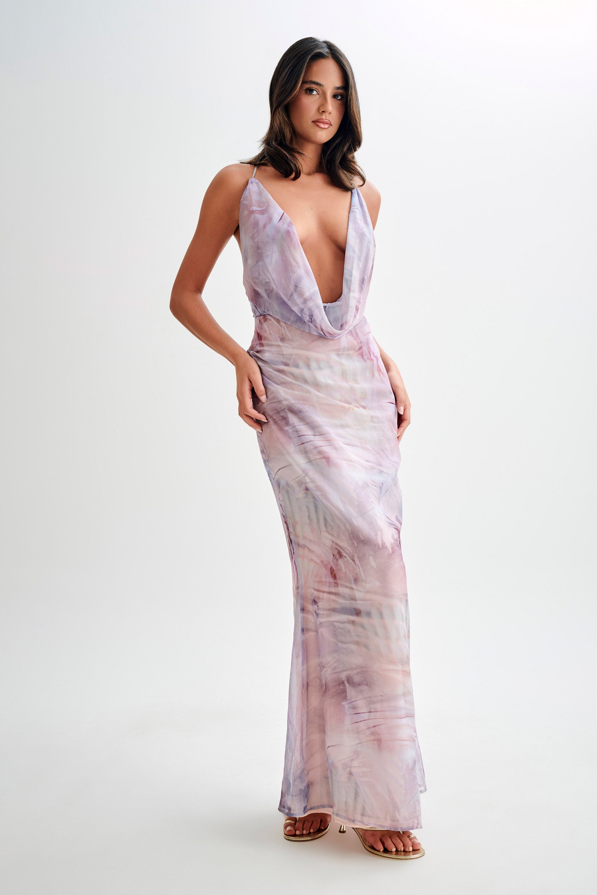 Attina Cowl Chiffon Maxi Dress - Mermaid Shell Print #6