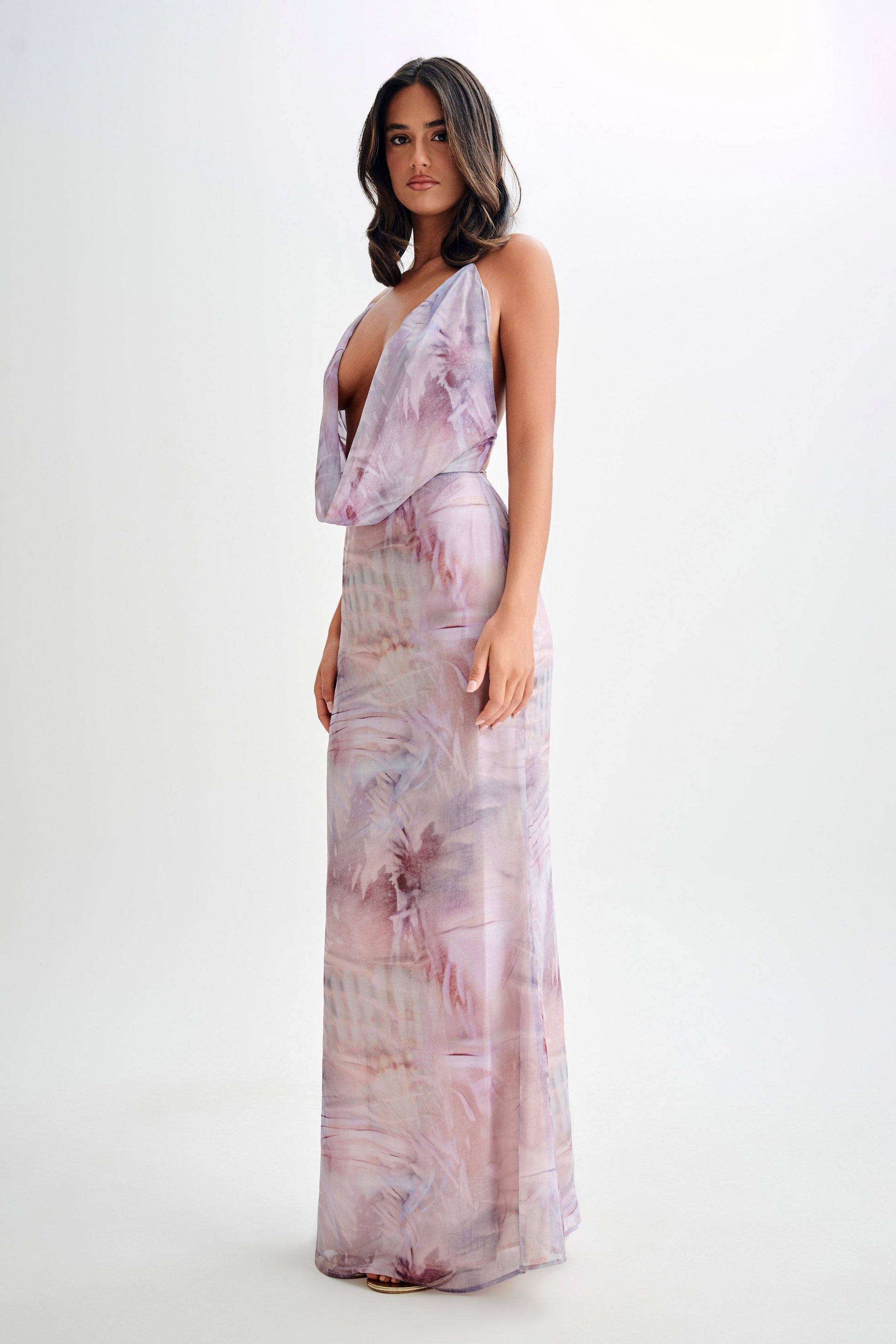 Attina Cowl Chiffon Maxi Dress - Mermaid Shell Print #4