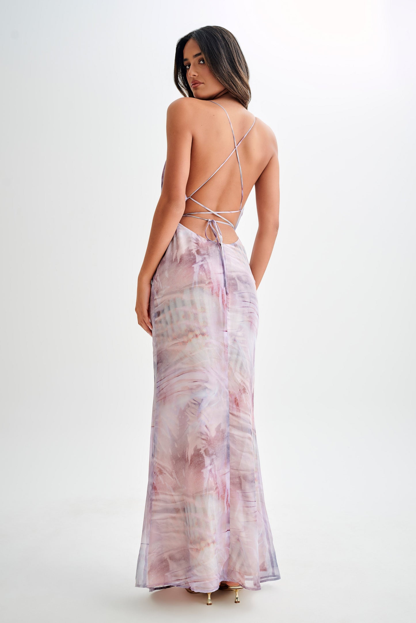 Attina Cowl Chiffon Maxi Dress - Mermaid Shell Print