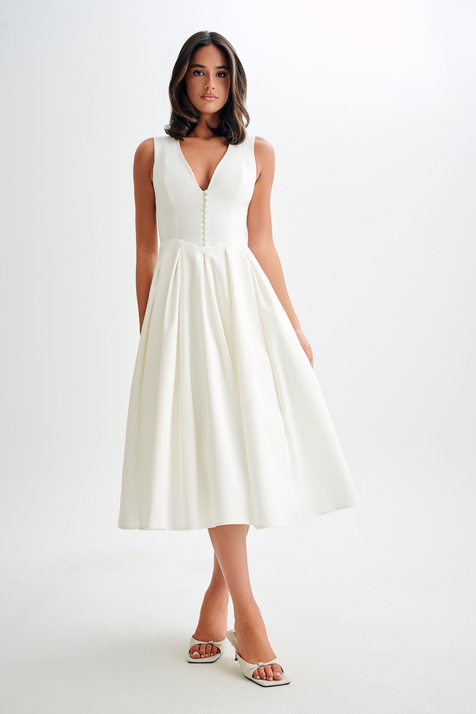 Keely Cotton Sleeveless Midi Dress - White #2
