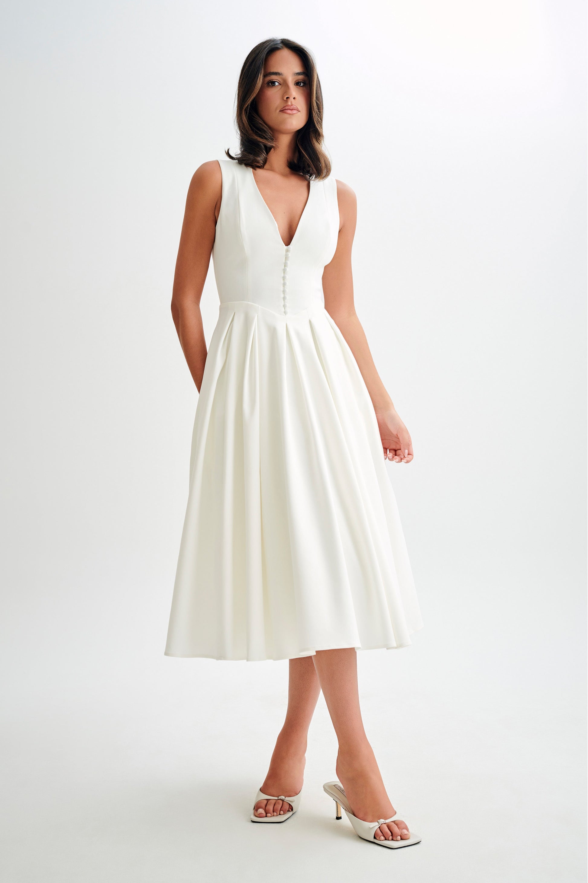 Keely Cotton Sleeveless Midi Dress - White #7