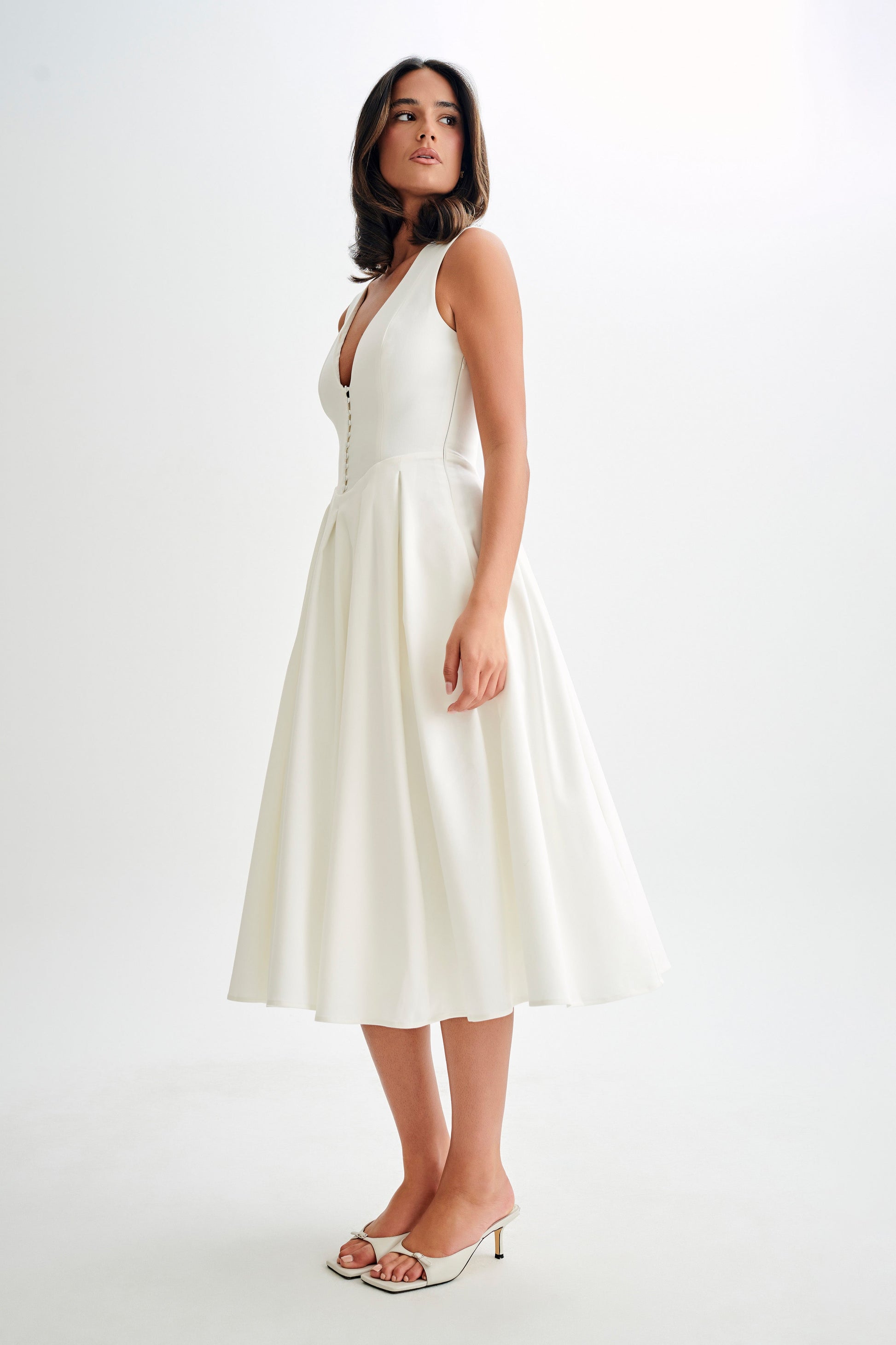 Keely Cotton Sleeveless Midi Dress - White #6