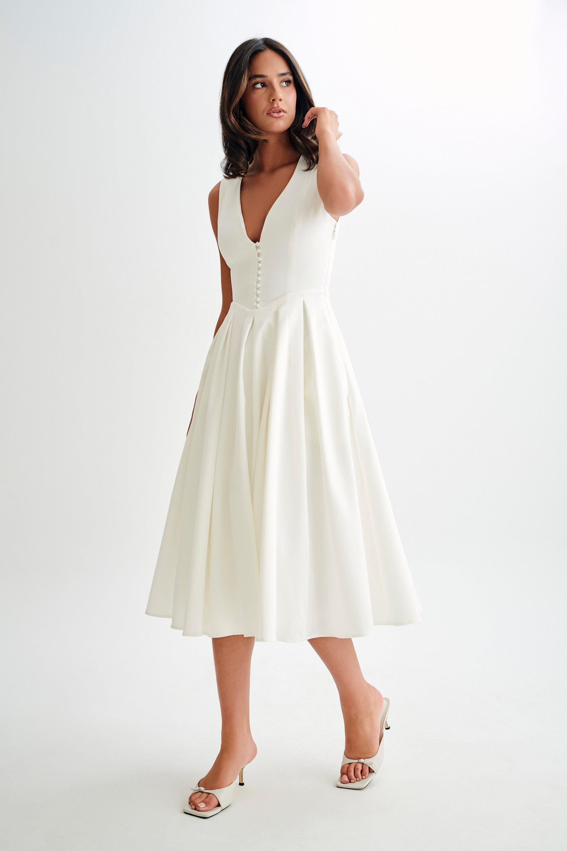 Keely Cotton Sleeveless Midi Dress - White #5
