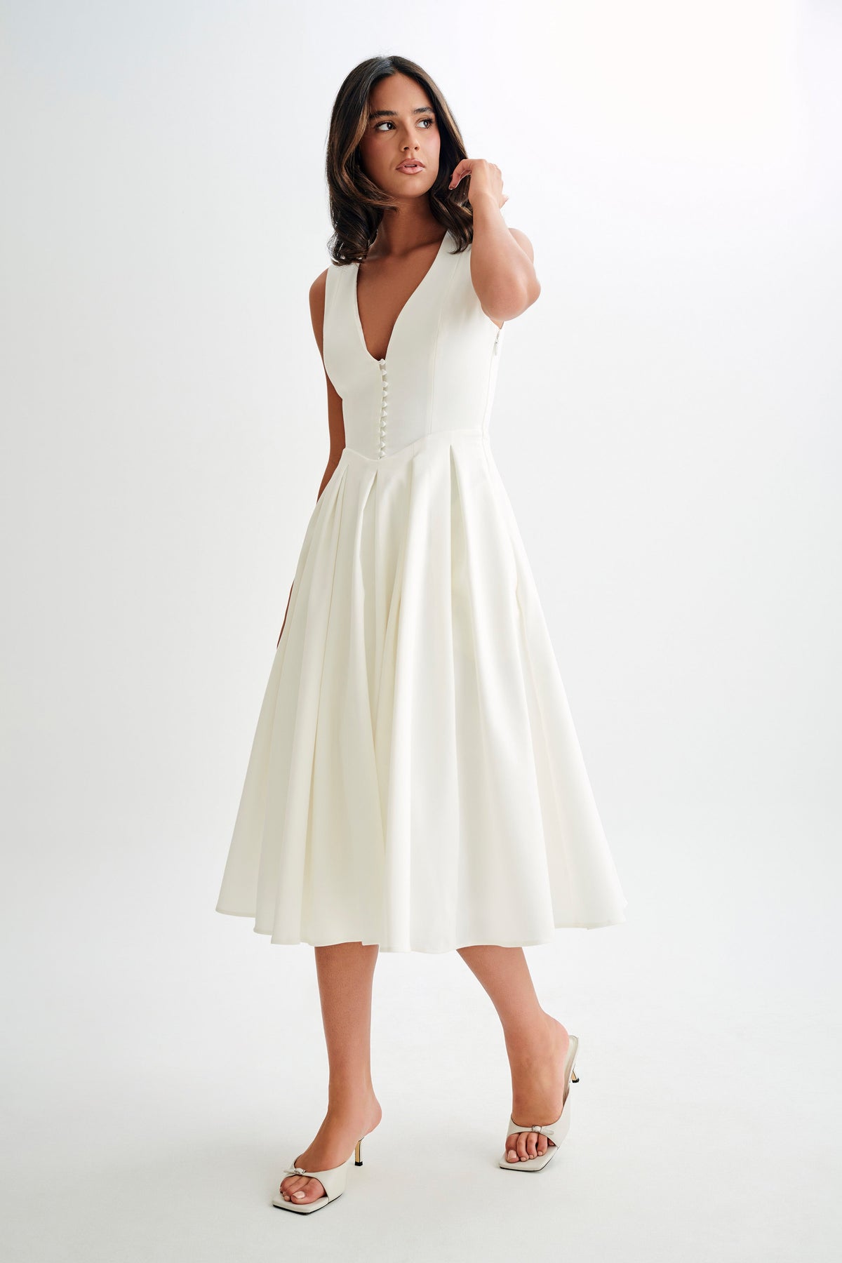 Keely Cotton Sleeveless Midi Dress - White #5