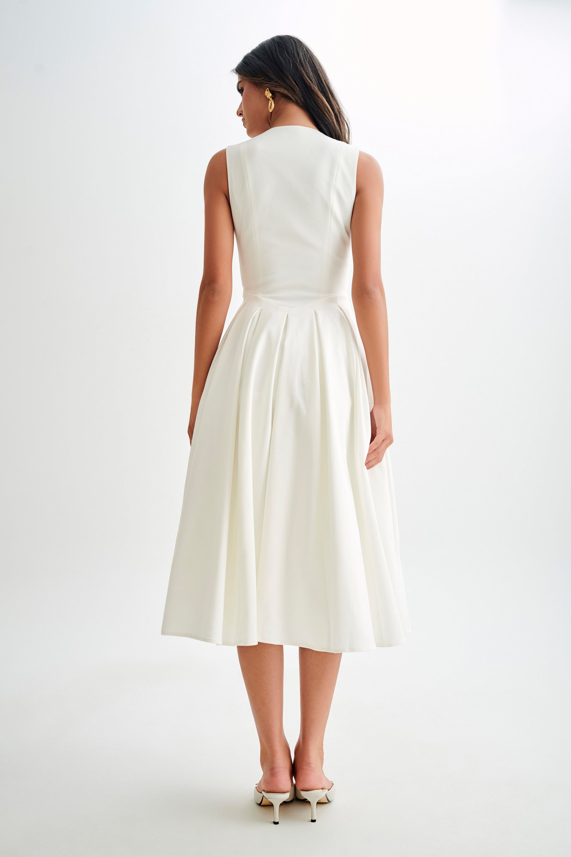 Keely Cotton Sleeveless Midi Dress - White #3