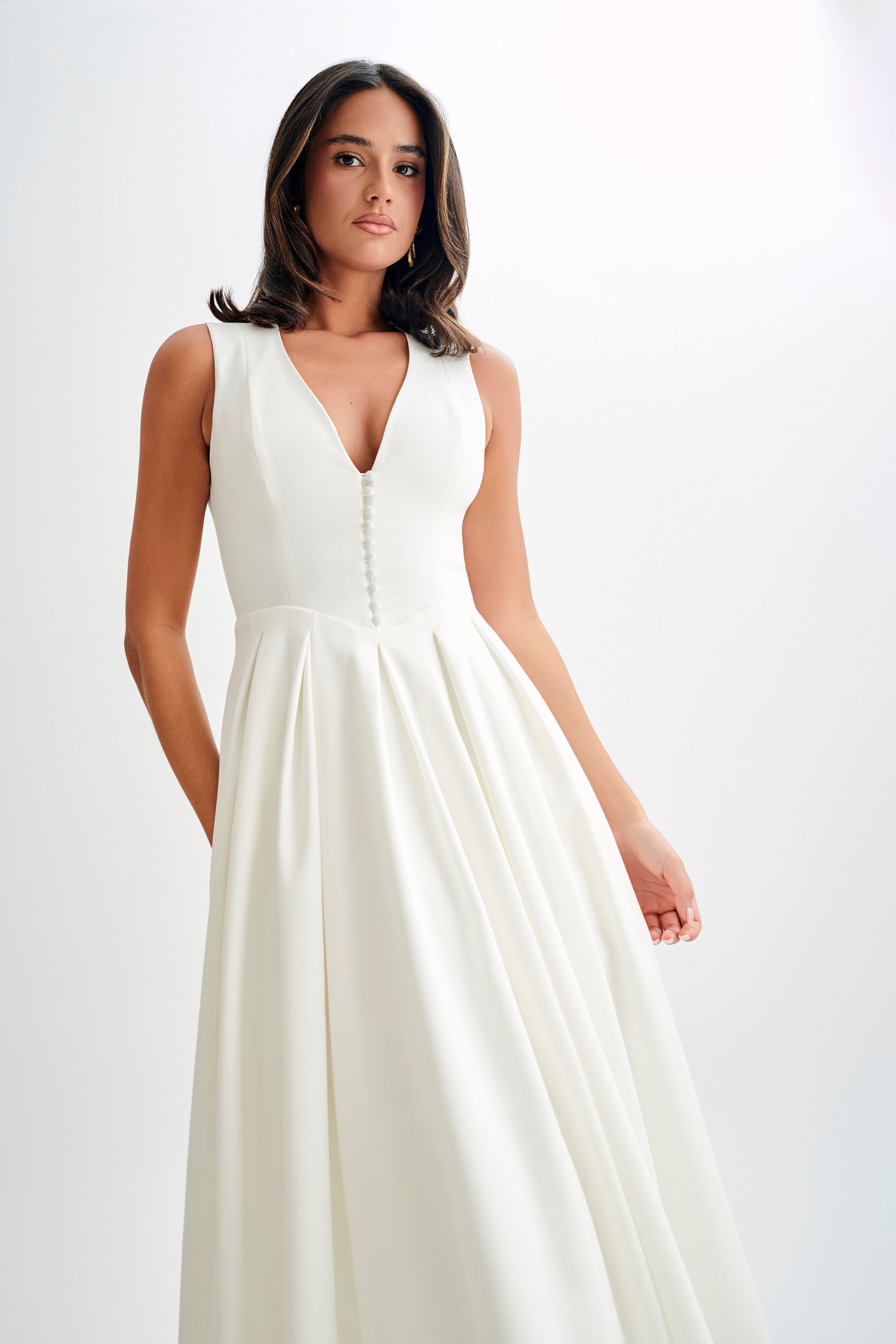 Keely Cotton Sleeveless Midi Dress - White #8