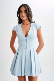 Keely Cotton Cap Sleeve Mini Dress - Sky Blue