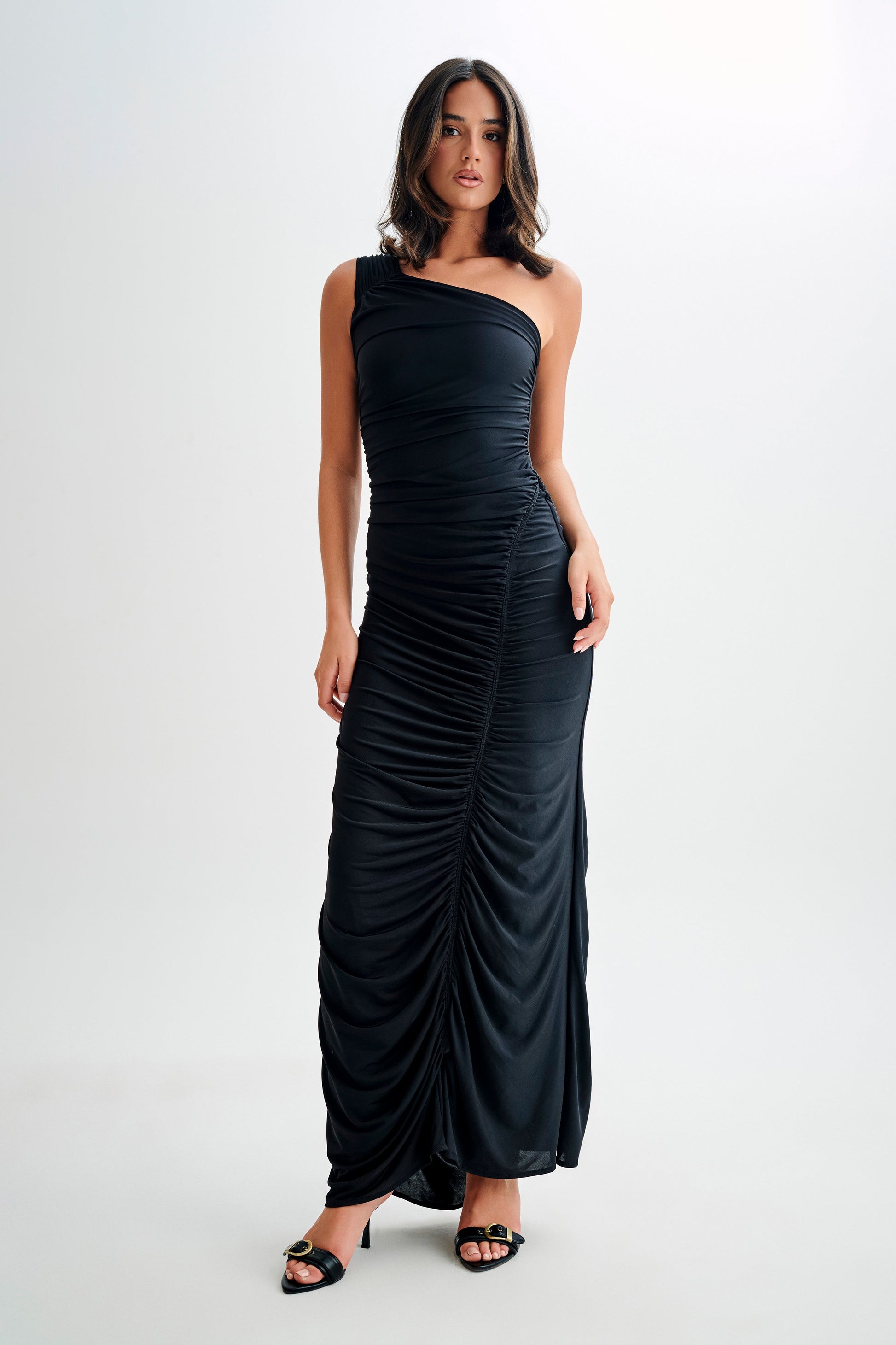 Capri Gathered Slinky Maxi Dress - Black #6