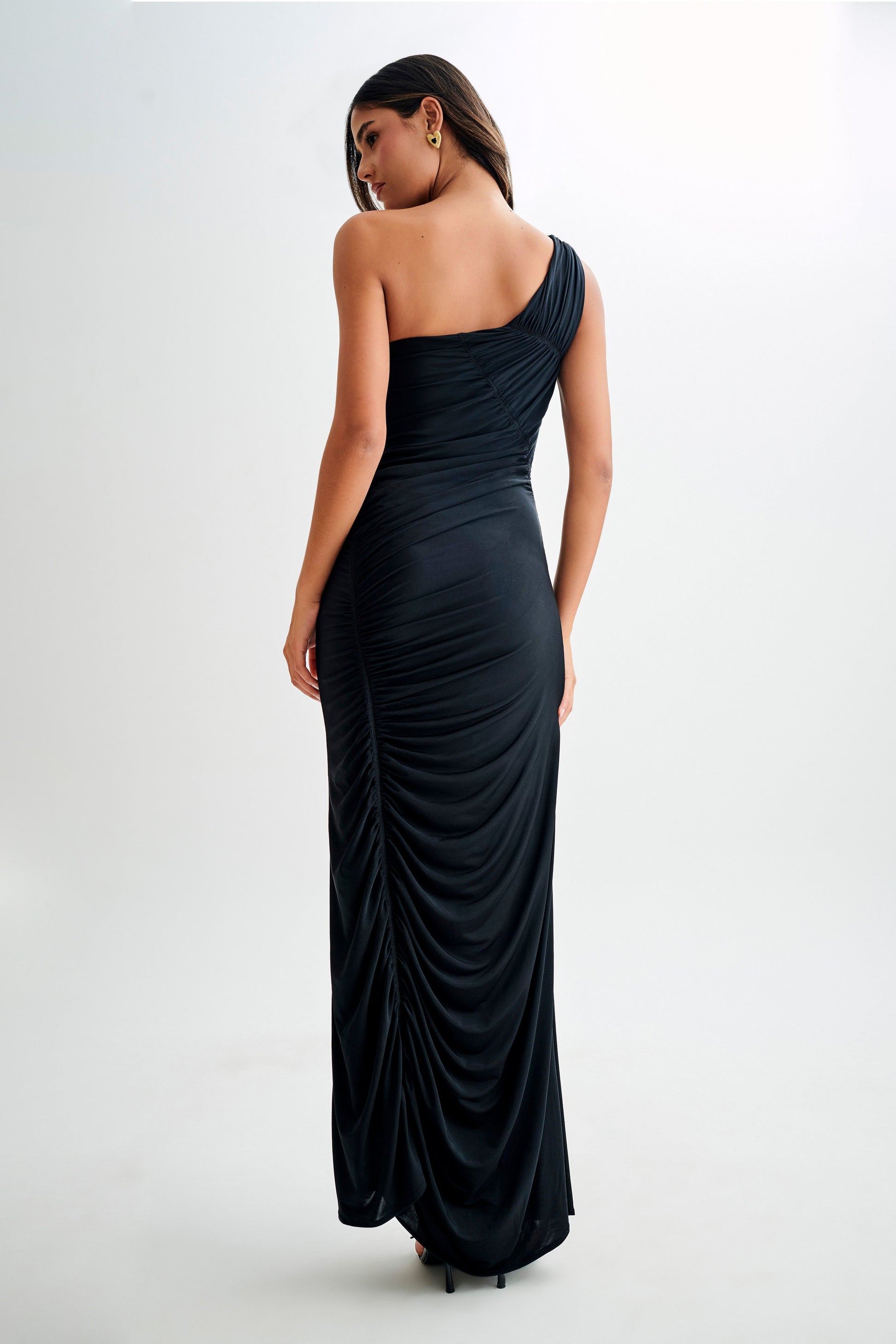 Capri Gathered Slinky Maxi Dress - Black #2