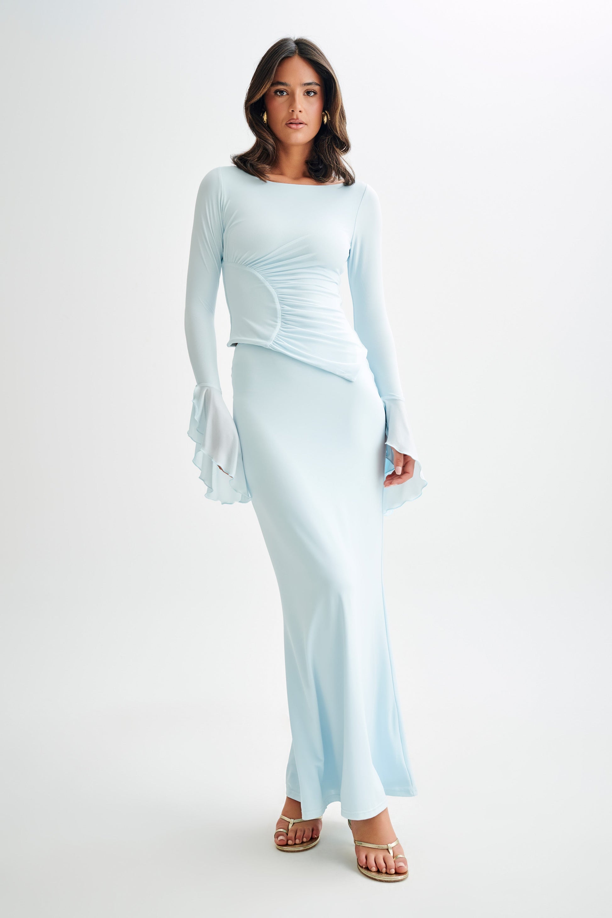 Bruna Slinky Fishtail Maxi Skirt - Sky Blue #6