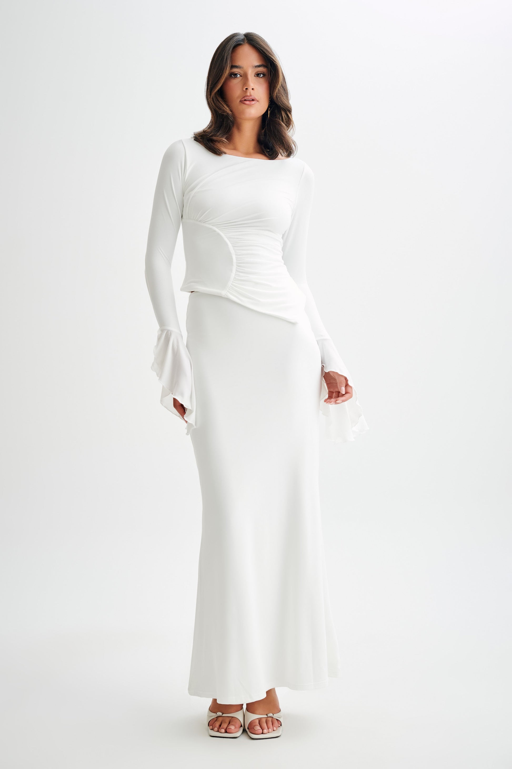 Bruna Slinky Fishtail Maxi Skirt - White #2